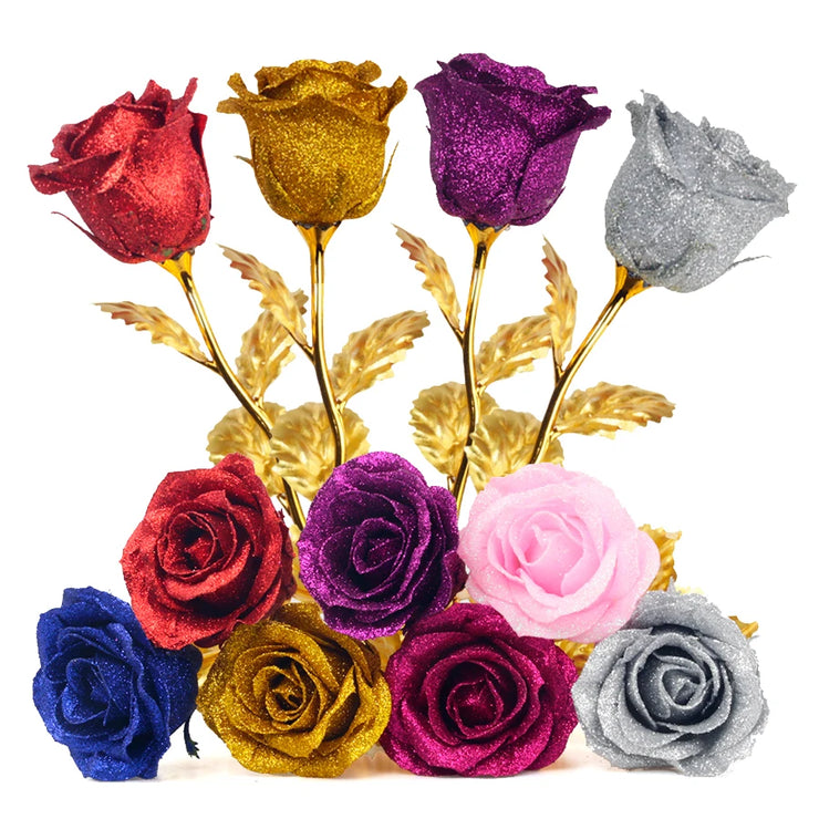Colorful Gold Foil Plated Rose Artificial Flowers Girl Friend Valentine's Day Gift Wedding Party Home Decoration Fake Flowers