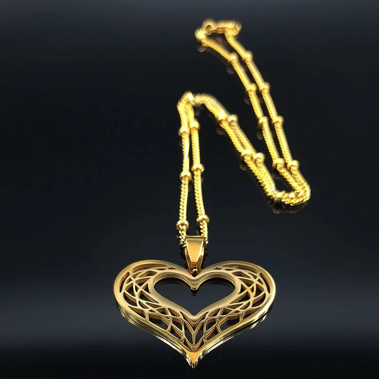 Heart Stainless Steel Necklace Women Gold Color Love Necklaces Jewelry Valentine's Day Gift inoxidable joyeria mujer N619S01