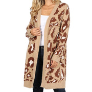 Free Shipping Fashion Women New Spring All-match Loose V-neck Long Sleeve Leopard Print Solid Knit Cardigan Sweater Wholesale