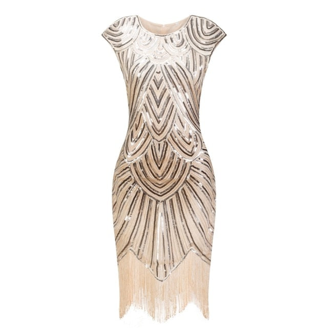 Vintage 1920s Flapper Great Gatsby Dress O-Neck Cap Sleeve Sequin Fringe Party Midi Dress Vestidos Verano 2019 Summer Dress
