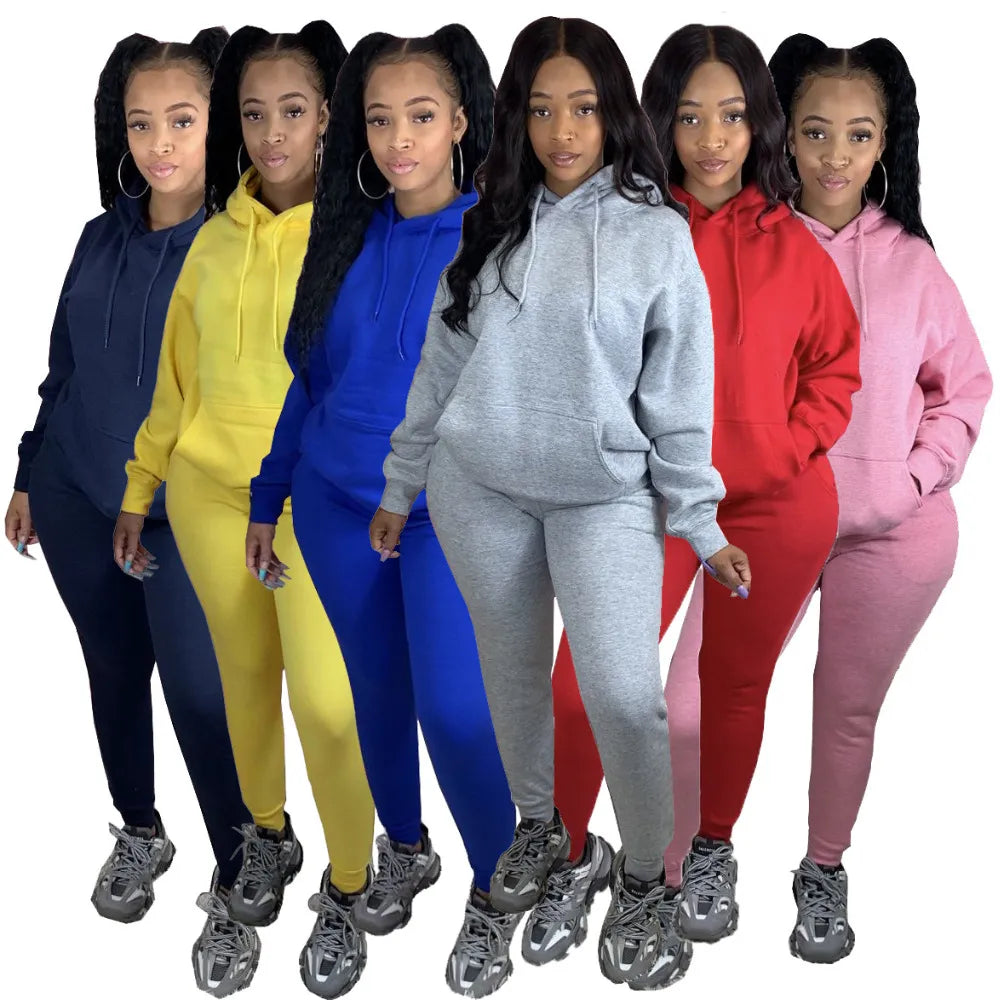 Fall Active Sweatsuit Two 2 Piece Set for Women Winter Fitness Outfit Fleece Pullover Hoodies +Jogger Pants Matching Tracksuit