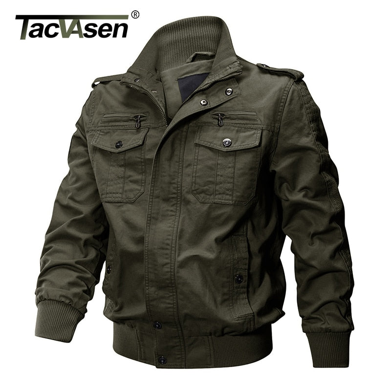 TACVASEN Pilot Bomber Jacket Coats Mens Cotton Cargo Jackets With Zipper Pockets Retro Casual Work Jacket Male Clothing Outwear