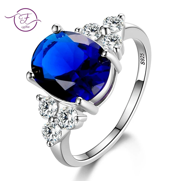 Women's Jewelry S925 Silver Ring AAAAA Oval Olive Green Royal Blue Red Emerald Zircon Ring Wedding Jewelry Party Valentine's Day