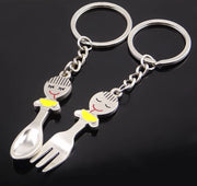 2 pcs Fork spoon couple Lover Key Chain Key fob Couples Romantic Metal Keychain  Car Key Ring For Valentine's Day Day Gift  17307