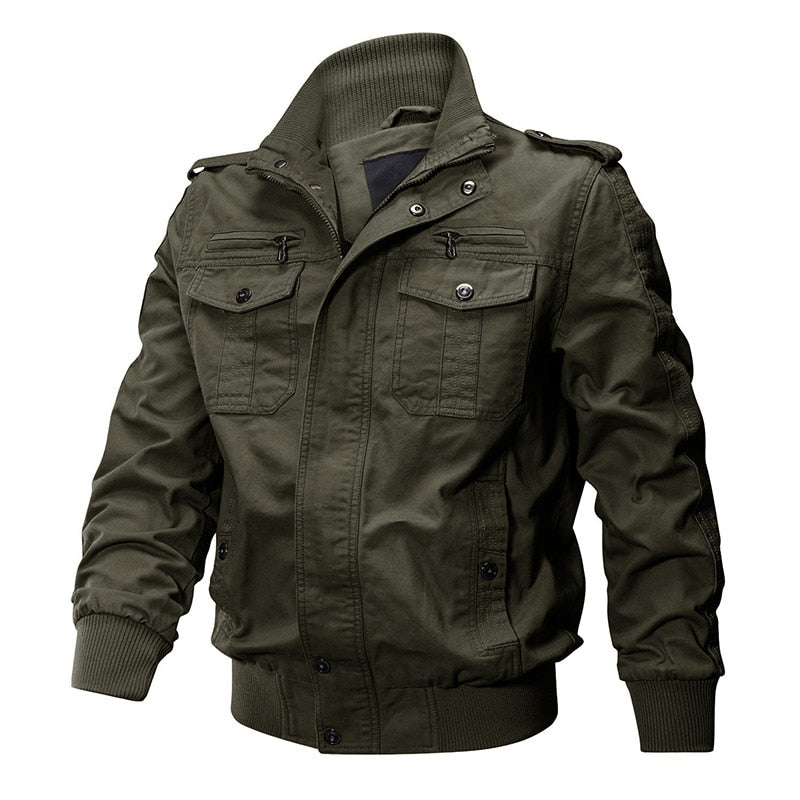 TACVASEN Pilot Bomber Jacket Coats Mens Cotton Cargo Jackets With Zipper Pockets Retro Casual Work Jacket Male Clothing Outwear