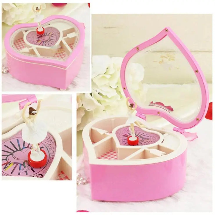 Heart Shape Dancing Ballerina Music Box PLastic Jewellery Box  Carousel Hand Crank Music Box Mechanism Gift For Valentine's Day