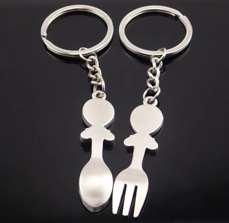 2 pcs Fork spoon couple Lover Key Chain Key fob Couples Romantic Metal Keychain  Car Key Ring For Valentine's Day Day Gift  17307