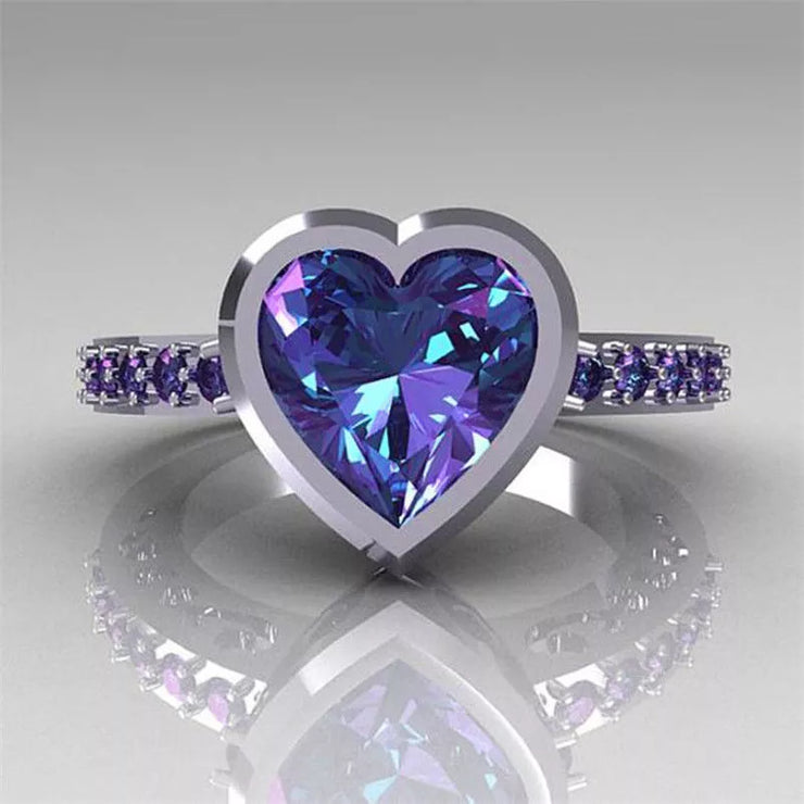 ZN Purple Zircon Crystal Ring For Women Lovely Heart Shape Excellent Quality Beautiful Jewelry Romantic Valentine's Day Gift
