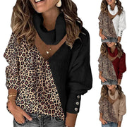 Leopard Print Patchwork V-neck Vintage Knitted Sweater Winter Clothes Women Long Sleeve Y2k Top Female Casual Harajuku Pullover