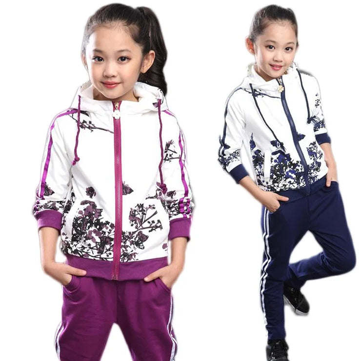 Clothing Set Girls Clothes Jacket Floral Zipper Kids Hoodies Pants Kids Tracksuit For Girls Clothing Sets Sport Suit 2022 Spring