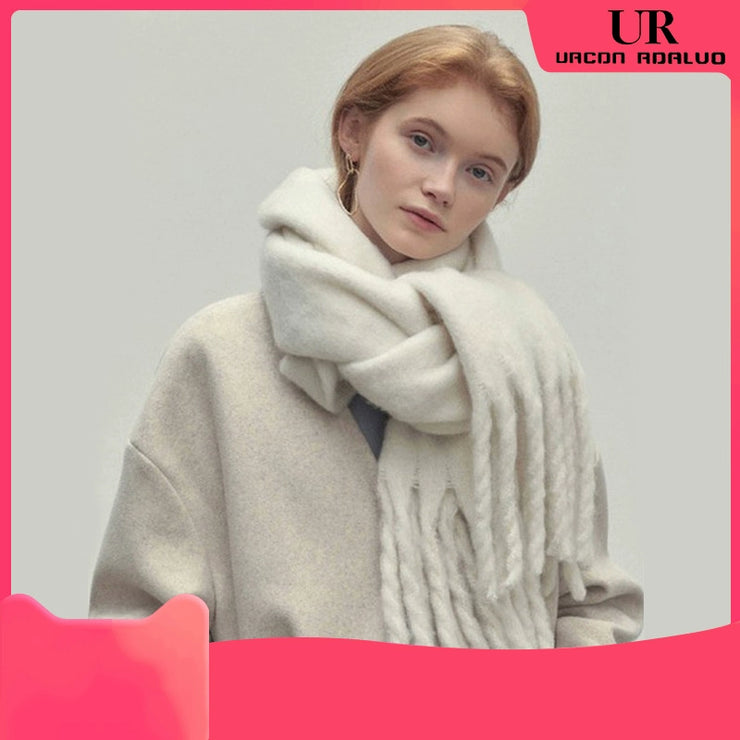 Ur Warm Thickened Scarf for Women 2023 New Autumn and Winter White Scarf Fancy Birthday Gift Long Shawl