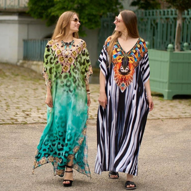 French Tie-Dye Dress Ins Girlfriends Travel Vacation Long Dress Loose Retro Southeast Asia Print Robe
