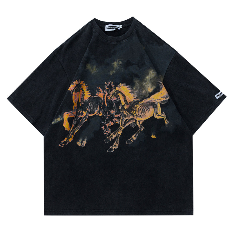 Retro Flame Horse Hip Hop T-shirt