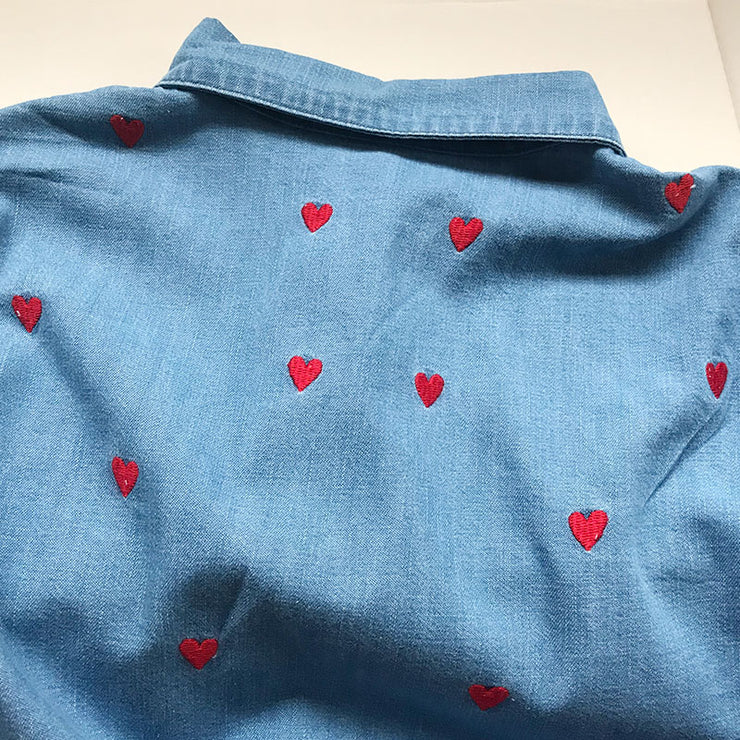 21 Years Niche Denim Heart Straight Shirt Embroidery