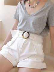 In Stock French Minority High Waist Curl Four Seasons Wearable Slim-Looking Cotton Jeans Shorts Wide Leg Pants