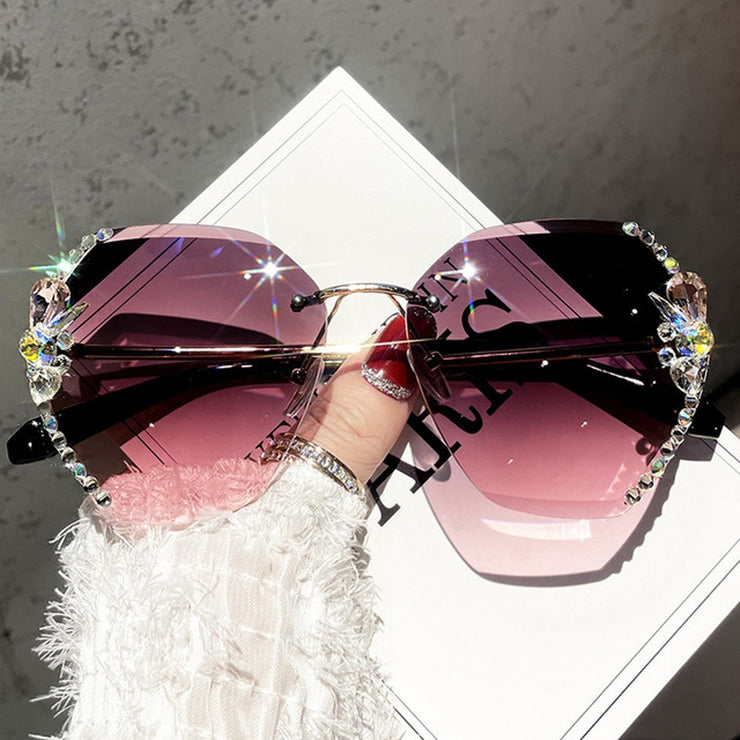 Vintage Rimless Rhinestone Sunglasses 2023 Fashion Brand