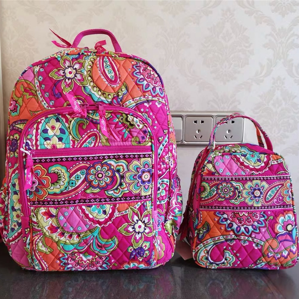 VB pure cotton eco-friendly printing backpack+lunch bag combination set