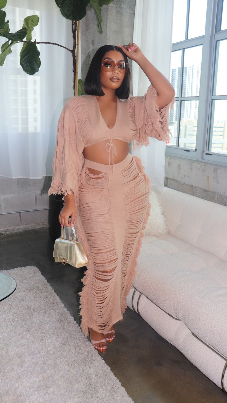 Elegant Hollow Out Hole Tassel 2 Piece Set Women Sexy Lace Up V Neck Crop Top + Long Skirts Skinny Club Party Beach Outfits 2023