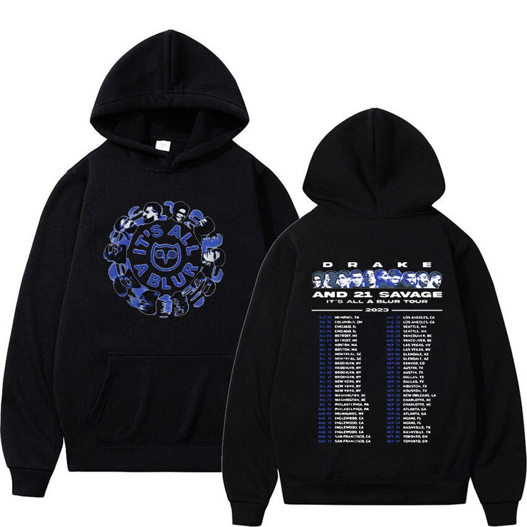 Rapper Drake 21 Savage Fashion Hoodie 2023 It's All A Blur Tour Print Oversized Sweatshirt Men Women Hip Hop Streetwear Hooded