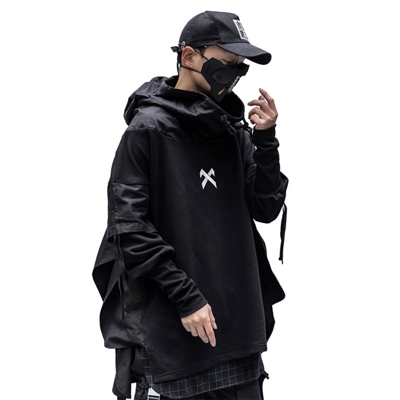 Black Japanese Streetwear Trench Coats Techwear Hoodie Jackets for Men