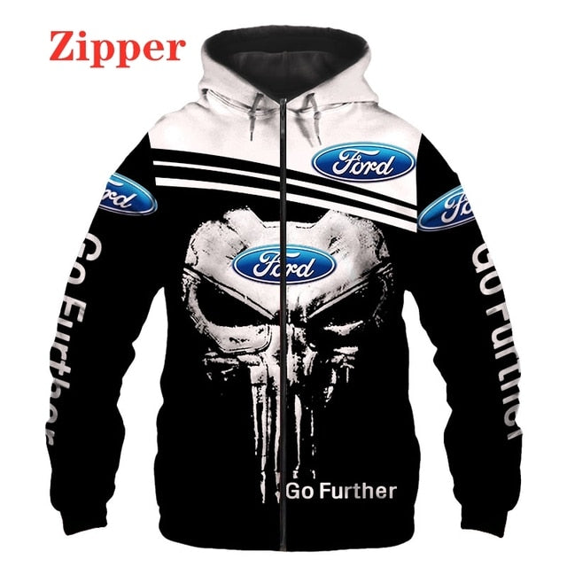New Men's Spring And Autumn Digital Printing 3D Ford Car Logo Hoodie Casual Fashion Harajuku High Quality Zip Top Jacket Hoodie