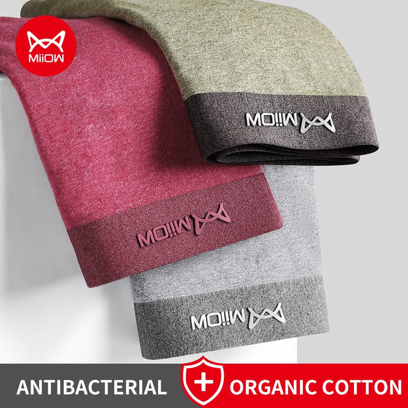 MiiOW 3Pcs Organic Cotton Men Underwear Boxer Shorts Antibacterial Seamless Underpants Male Panties Gift For Men Boxershorts New