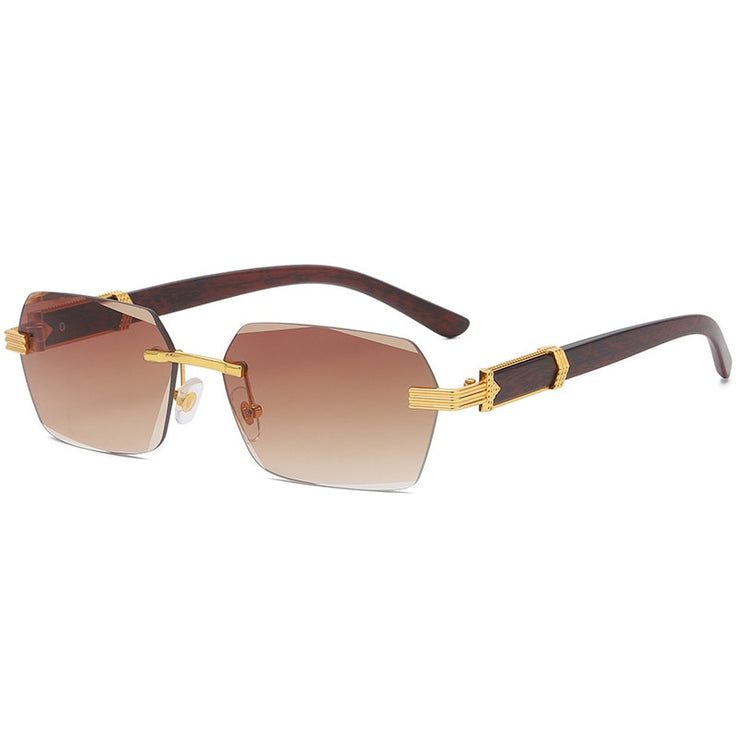 Luxury Rimless Square Sunglasses Man Brand Designer Frameless Gradient Sun Glasses Woman Fashion Vintage Wooden Oculos De Sol