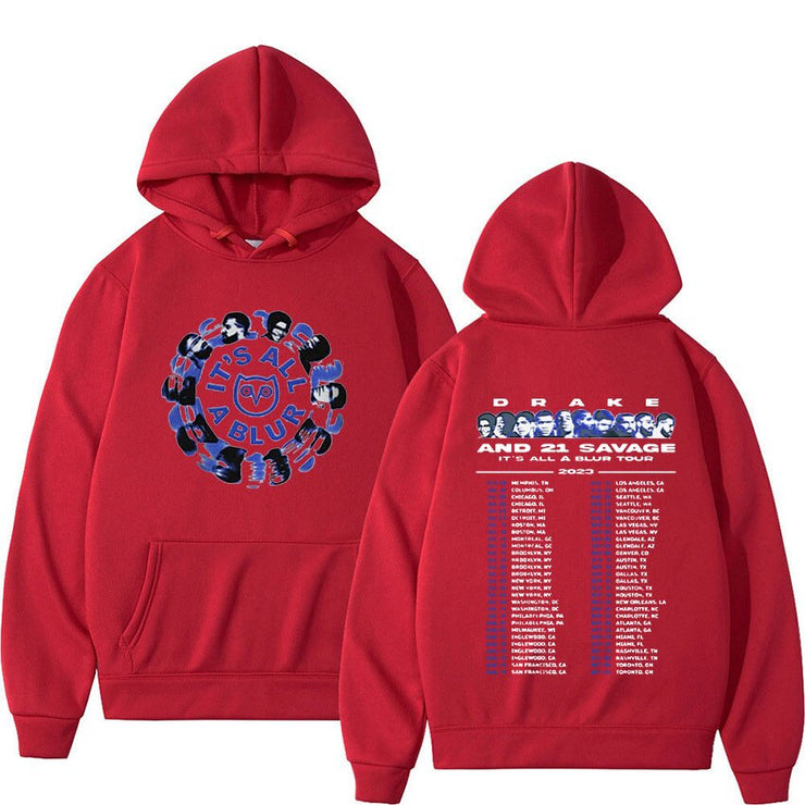 Rapper Drake 21 Savage Fashion Hoodie 2023 It's All A Blur Tour Print Oversized Sweatshirt Men Women Hip Hop Streetwear Hooded