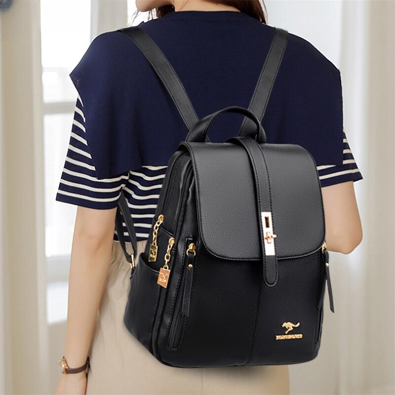 Luxury Women Leather Backpacks for Girls Sac A Dos Casual Daypack Black Vintage Backpack School Bags for Girls Mochila Rucksack