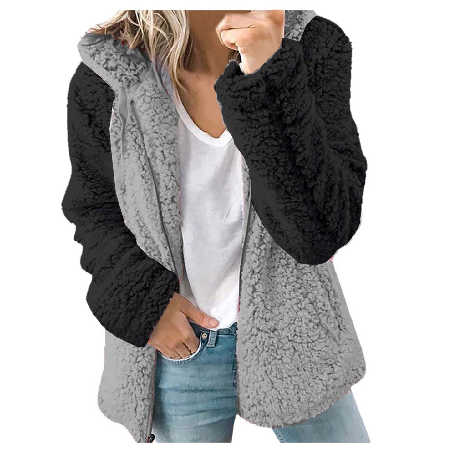 Winter Faux Fur Jacket For Women 2023 New Patchwork Chaquetas Lapel Long Sleeve Zipper Coat Female Warm Fleece Jackets Outwear