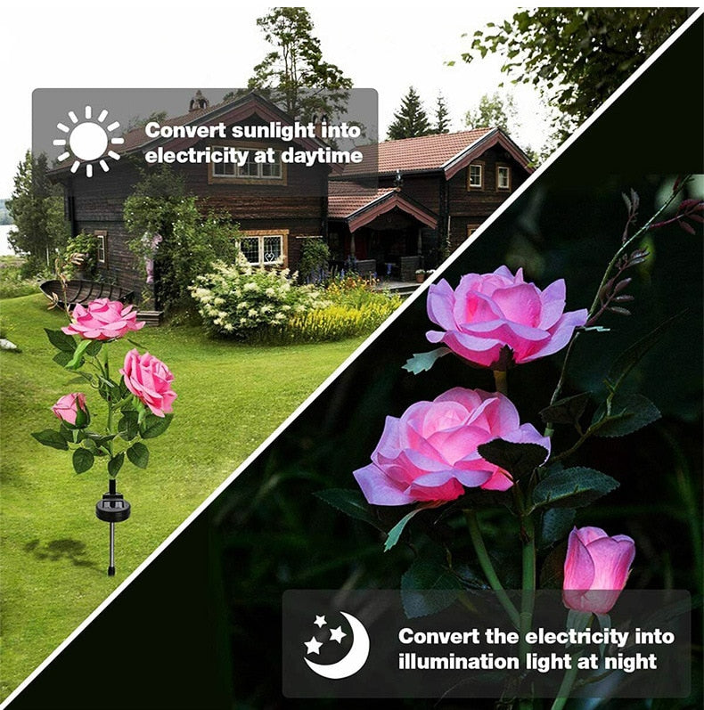 LED Solar Garden Lights Rose Flower Landscape
