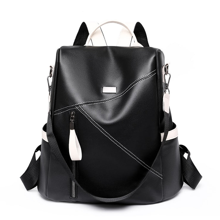 Soft Leather  Stitching Women's Backpacks Anti-theft Back Zipper Ladies School Bags Summer New Casual Single Shoulder Backpack