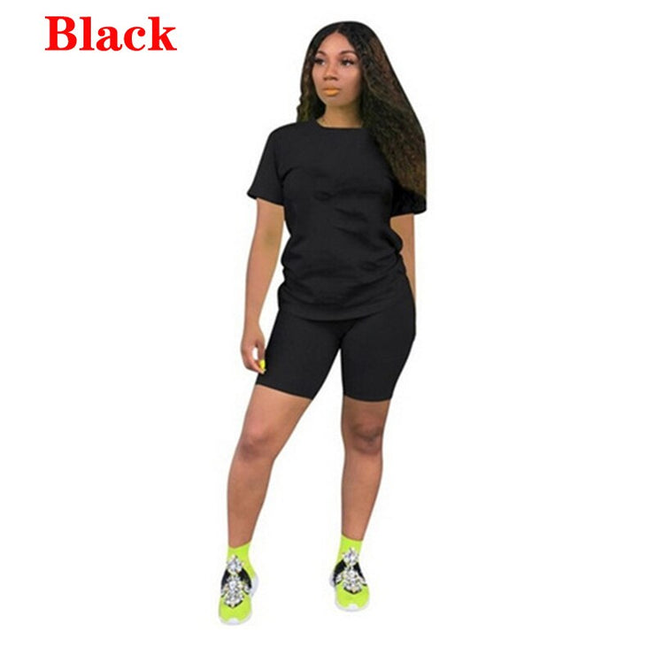 Women Two Piece Short Set Ladies Short-Sleeved Romper Summer Outfits Casual Sportswear Biker Shorts 6 colos