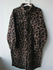 Women's Mid-Length Jacket 2023 New Fall Wool Blended Leopard Printed Turn Down Collar Single Breasted Casual Coat