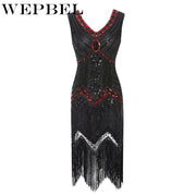 WEPBEL Women Vintage Dress 1920s Great Gatsby Dress Sequin Flapper Dress Prom Tassel Hem Dress