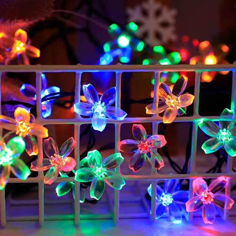 Solar Garden Light Led Flower Fairy String Lights Outdoor Christmas Atmosphere Chain Lamp Blossom Festoon Party Home Decoration