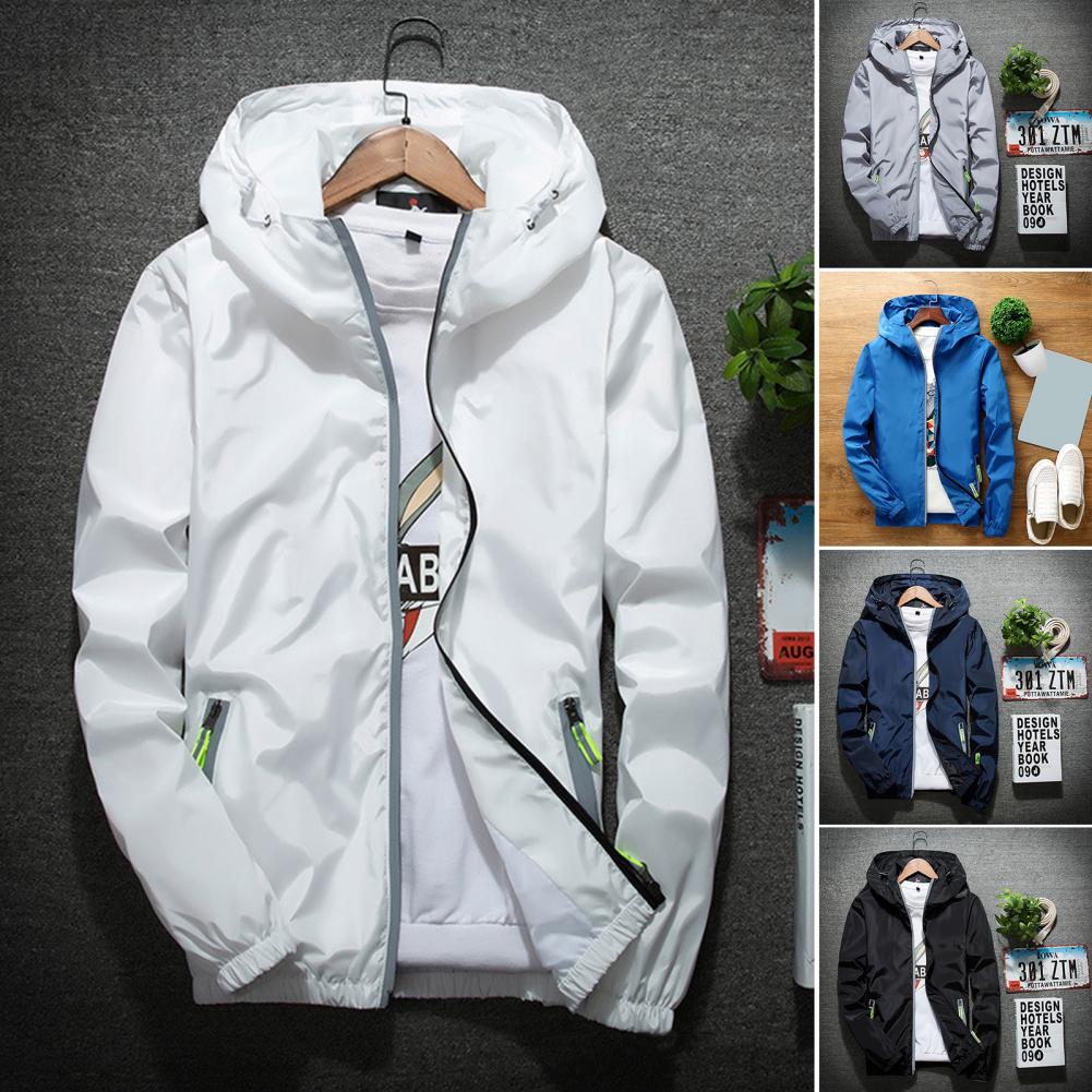 Men Windbreaker Solid Color Sporty Streetwear Zipper Quick Dry Jacket   Men Coat  for Daily Wear