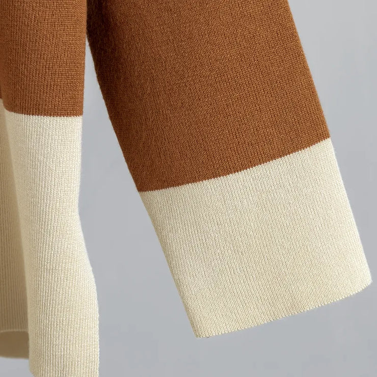 Splicing Designer 2 Pieces Sets Womens Sweater Tracksuits Turtleneck Sweater + Wide Leg Pants Trousers Suits Femme Temperament