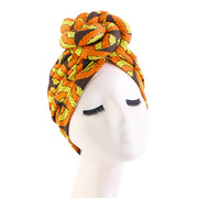 African Pattern Floral Print Knotted Turban Women Chemo Cap Headscarf Beanie Hat Party Wedding Turban Headwear Turbante Mujer