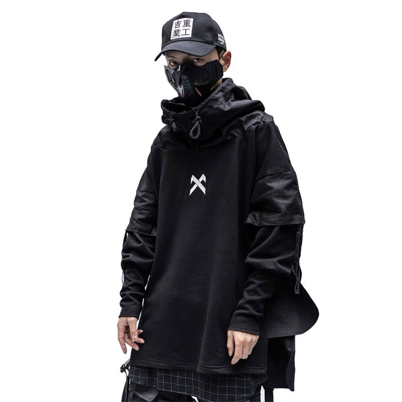 Black Japanese Streetwear Trench Coats Techwear Hoodie Jackets for Men