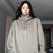 QWEEK Streetwear Black Hooded Female Sweatshirts Oversized Hoodie Women Harajuku Vintage Pullovers Korean Fashion Goth Aesthetic