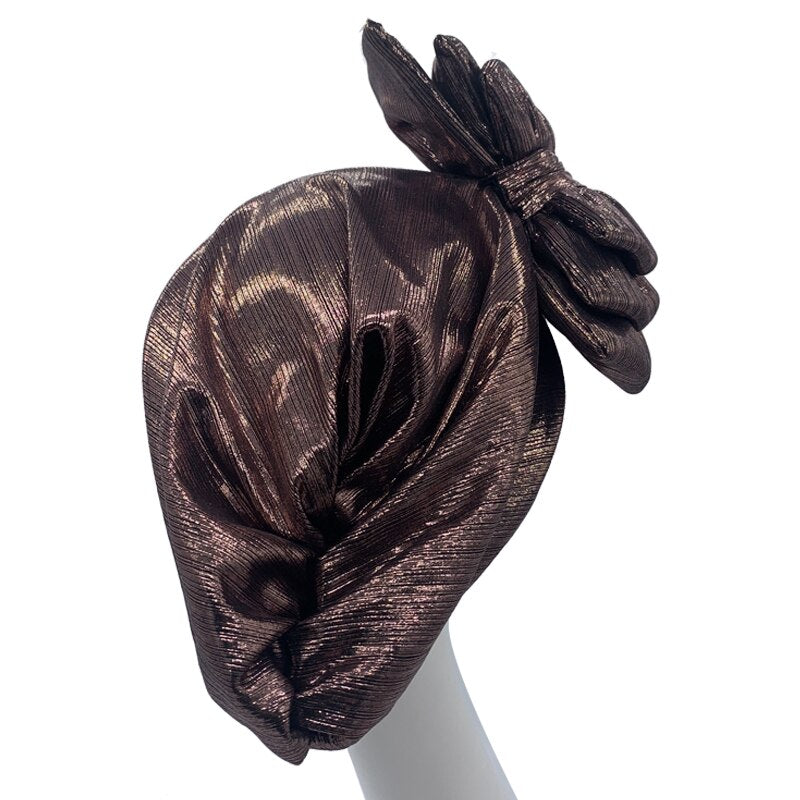 Shinning Multi-layer Bowknot Turban Cap for Woman Fashion African Headtie Nigeria Wedding Turbans Hat Muslim Headwrap Bonnet