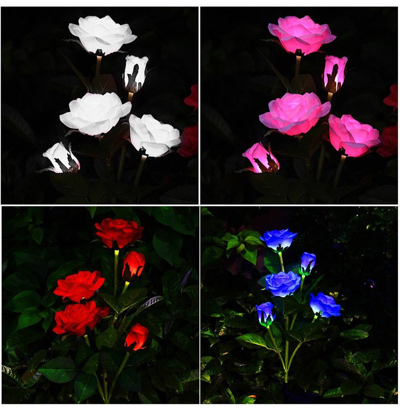 LED Solar Garden Lights Rose Flower Landscape