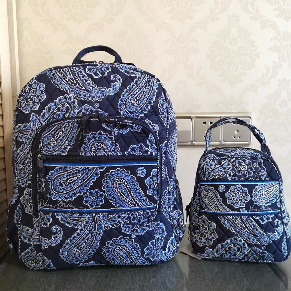 VB pure cotton eco-friendly printing backpack+lunch bag combination set