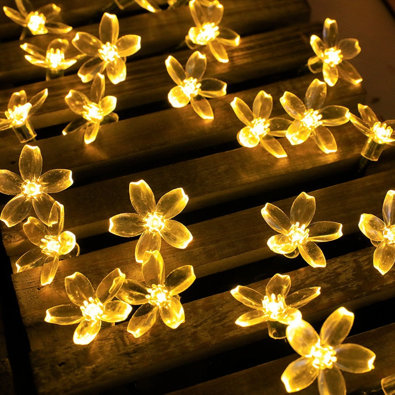 Solar Garden Light Led Flower Fairy String Lights Outdoor Christmas Atmosphere Chain Lamp Blossom Festoon Party Home Decoration