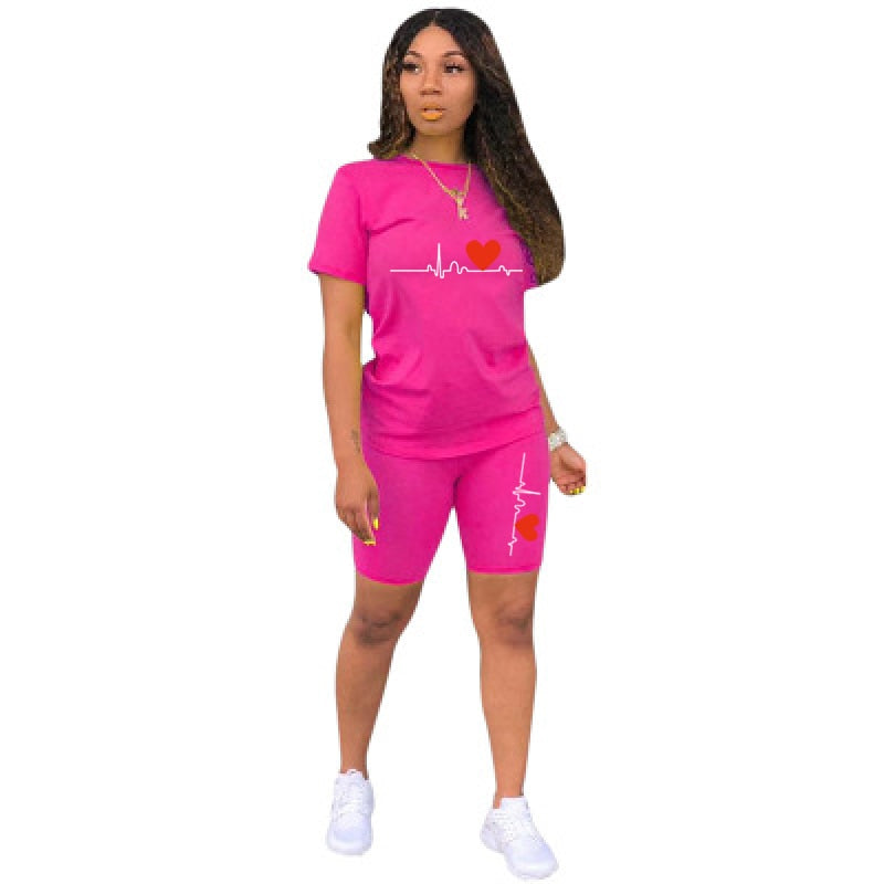 Two Piece Set Women Summer Pullover Short Sleeve O-neck T Shirts + Shorts Set Casual Joggers Biker Shorts Sexy Outfit for Woman