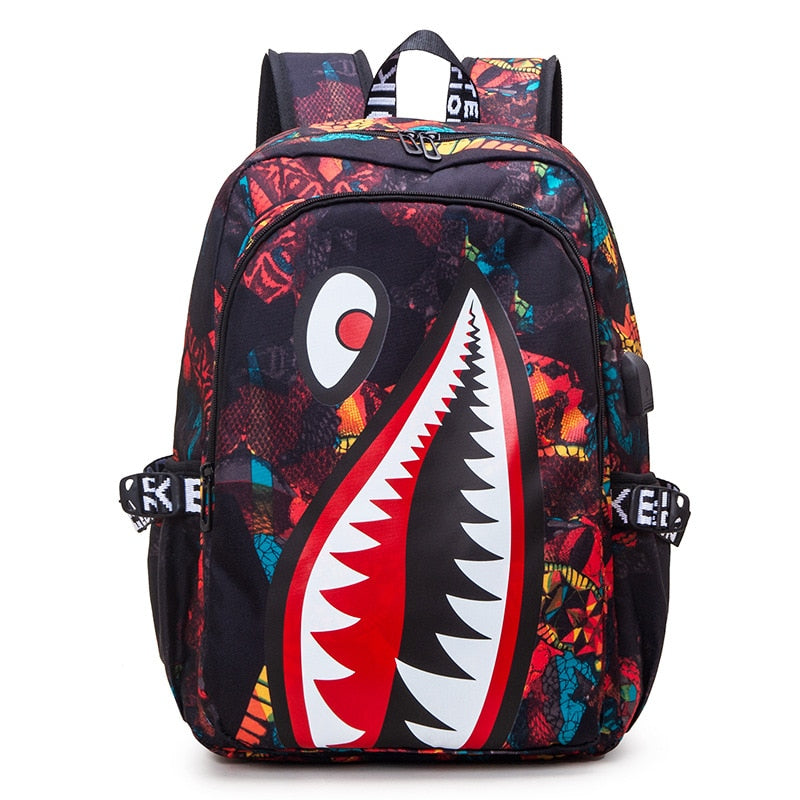 anime backpack Elementary Bookbag Travel Rucksack Cartoon Shark Print Primary School Student Satchel Backpack Mochila Infantil