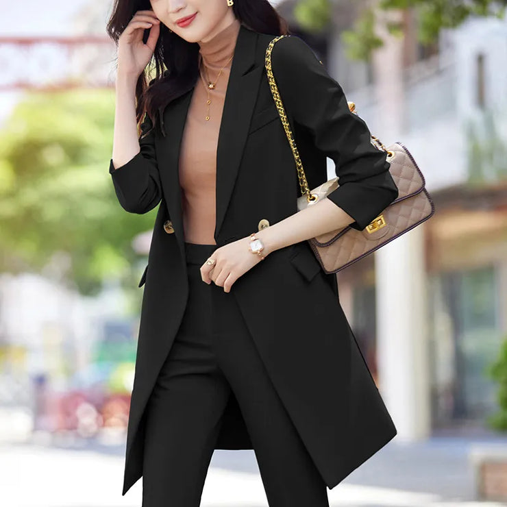 High End Office Professional Women's Blazer Pants 2-Piece Set Fall Fashion Long Female Jacket Over Business Suit Casual Trousers