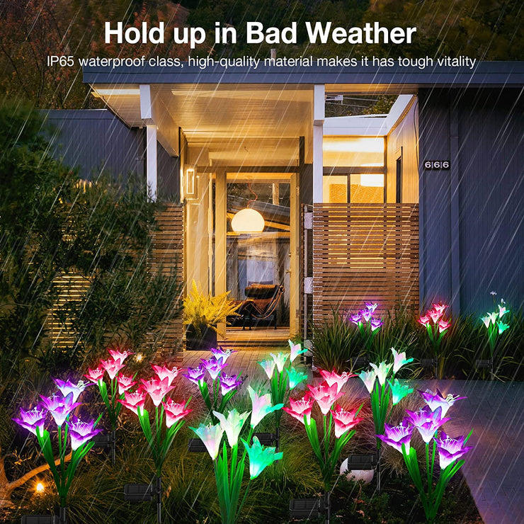 Solar Garden Lights Led Light Outdoor Multi-Color Changing Lily Solar Flower Lights for Patio Yard Garden Christmas Decoration
