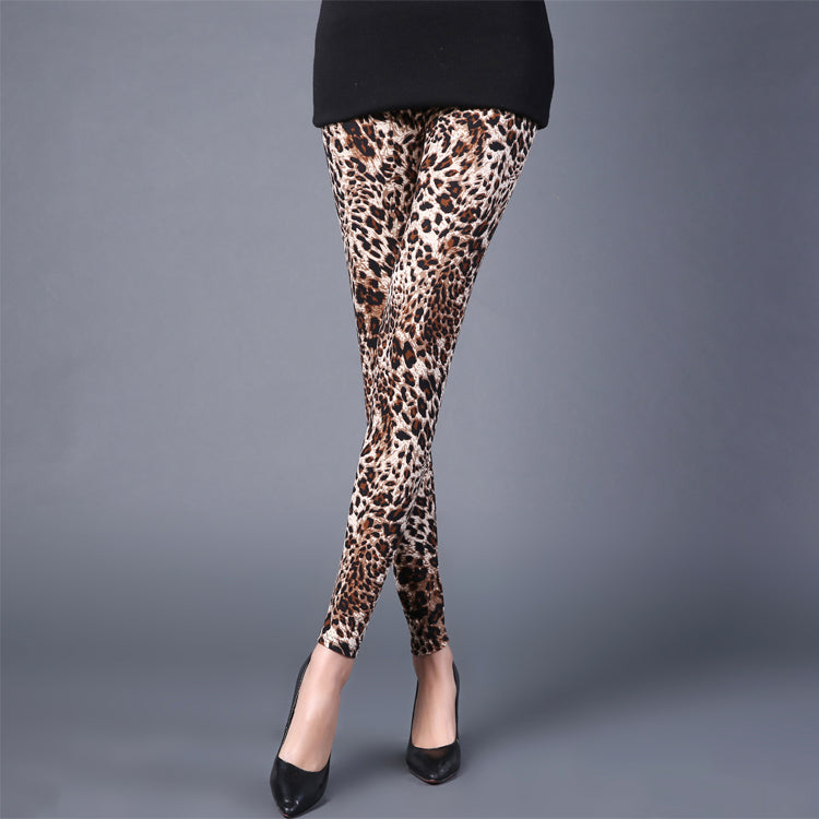 Spring Leopard Print Ankle-Length Thin Slim Looking All-Matching Skinny Pants